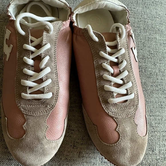 Tory Burch Pink and Cream Sneakers Vintage Double T Trainer pink moon/ivory - Picture 3 of 10